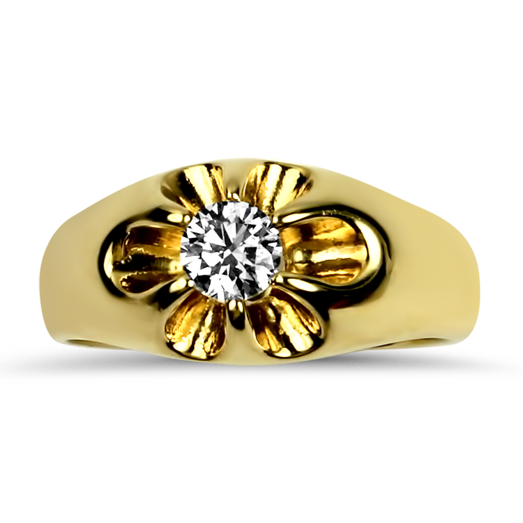 PAGE Estate Men's Jewelry Estate 14K Yellow Gold Hearts on Fire Belcher Diamond Ring 7.5
