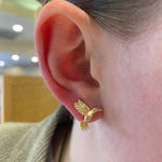 PAGE Estate Earrings Estate 14K Yellow Gold Hummingbird Diamond Stud Earrings