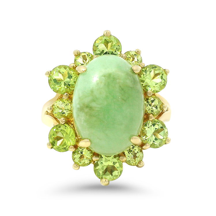 PAGE Estate Ring Estate 14k Yellow Gold Jade and Peridot Halo Ring 6