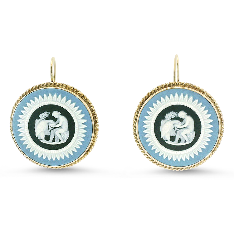 PAGE Estate Earring Estate 14K Yellow Gold Jasperware Cameo Drop Earrings