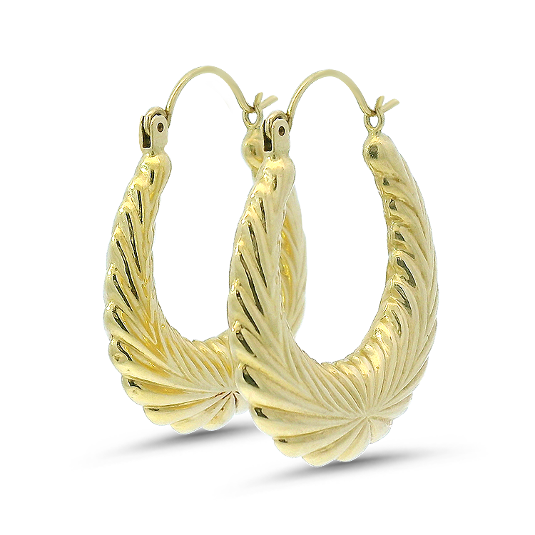 PAGE Estate Earrings Estate 14K Yellow Gold Laurel-Leaf Hoop Earrings