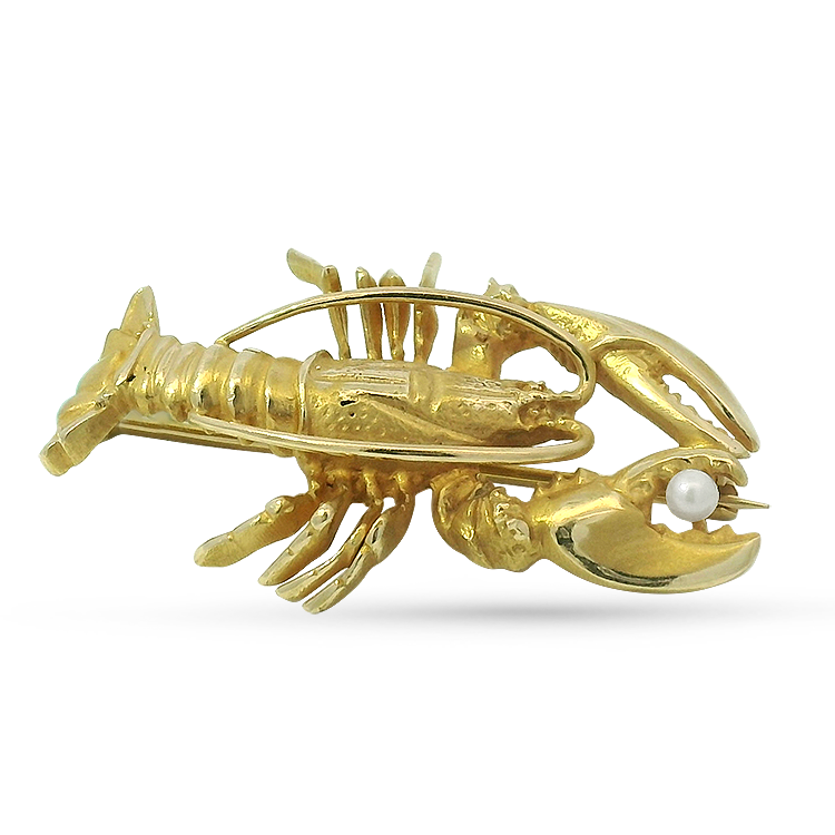 PAGE Estate Pins & Brooches Estate 14K Yellow Gold Lobster & Pearl Pin