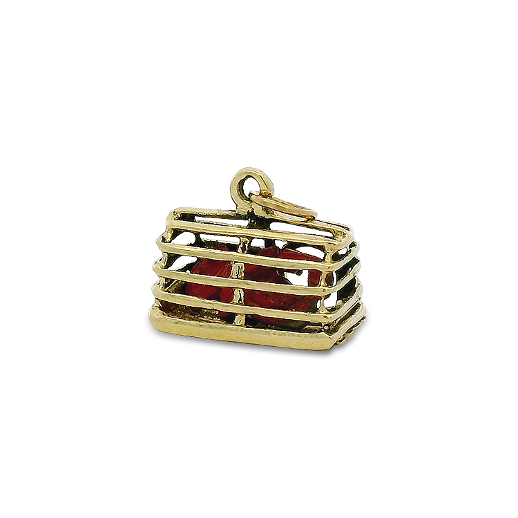 PAGE Estate Charm Estate 14K Yellow Gold Lobster Trap Charm with Enamel Lobster