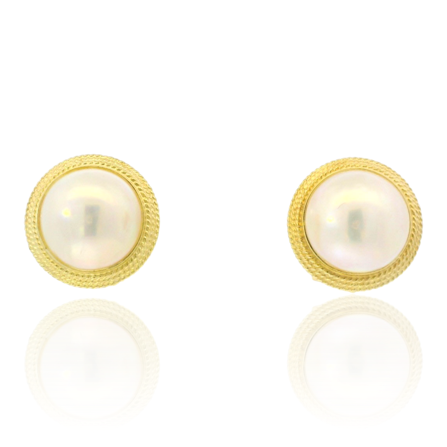 PAGE Estate Earrings Estate 14K Yellow Gold Mabe Pearl Earrings with Rope Halo