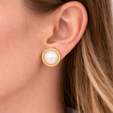 PAGE Estate Earrings Estate 14K Yellow Gold Mabe Pearl Rope-Detail Stud Earrings