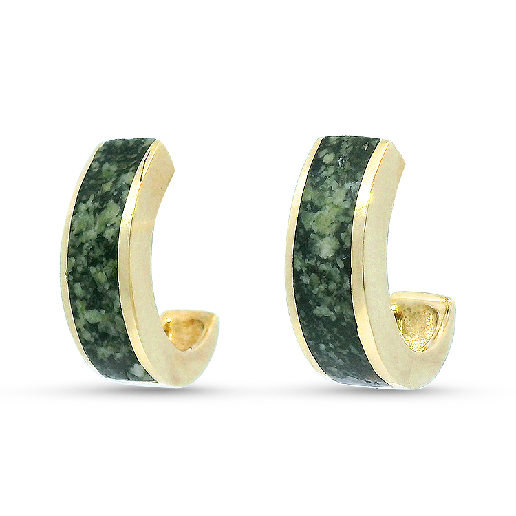 PAGE Estate Earrings Estate 14K Yellow Gold Maine Beach Stone J-Hoop Earrings