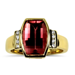 PAGE Estate Ring Estate 14K Yellow Gold Maine Pink Tourmaline & Diamond Ring 6.5