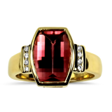 PAGE Estate Ring Estate 14K Yellow Gold Maine Pink Tourmaline & Diamond Ring 6.5