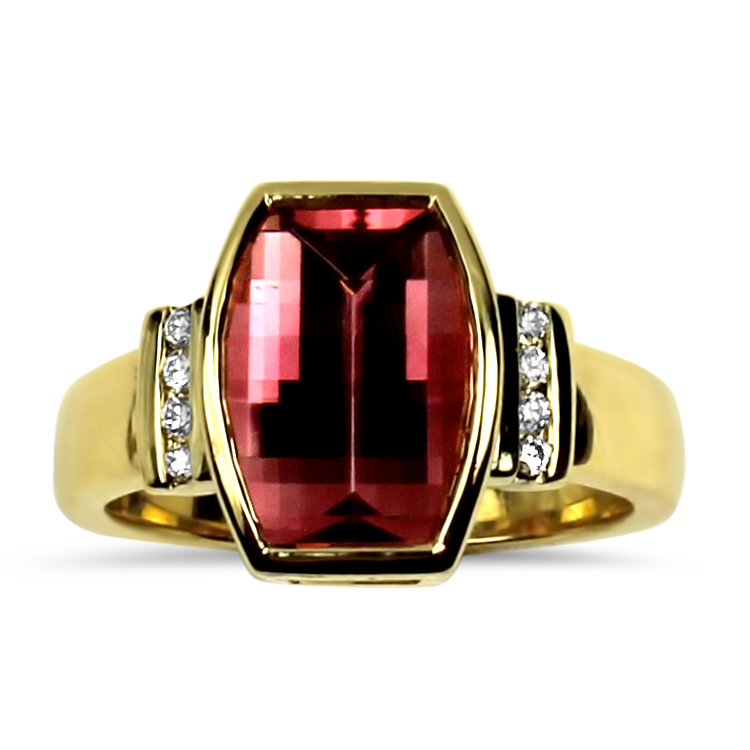PAGE Estate Ring Estate 14K Yellow Gold Maine Pink Tourmaline & Diamond Ring 6.5