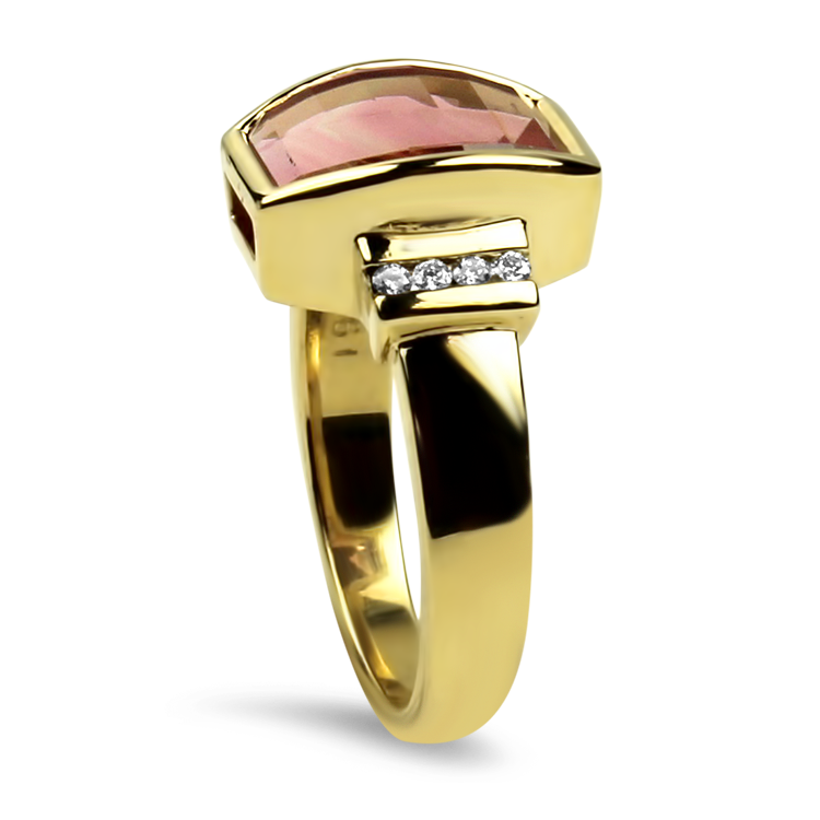 PAGE Estate Ring Estate 14K Yellow Gold Maine Pink Tourmaline & Diamond Ring 6.5