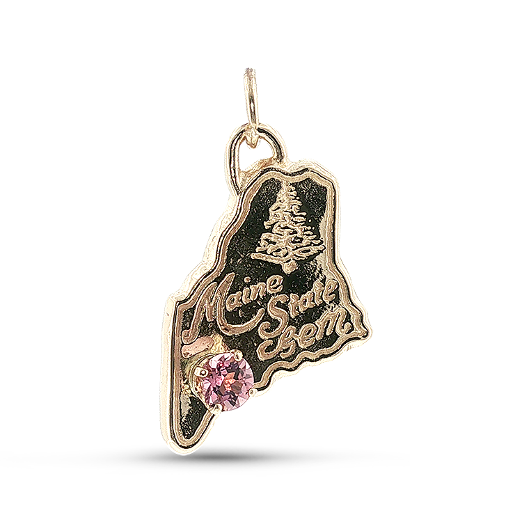 PAGE Estate Charms and Pendants Estate 14K Yellow Gold Maine State Gem Pink Tourmaline Charm