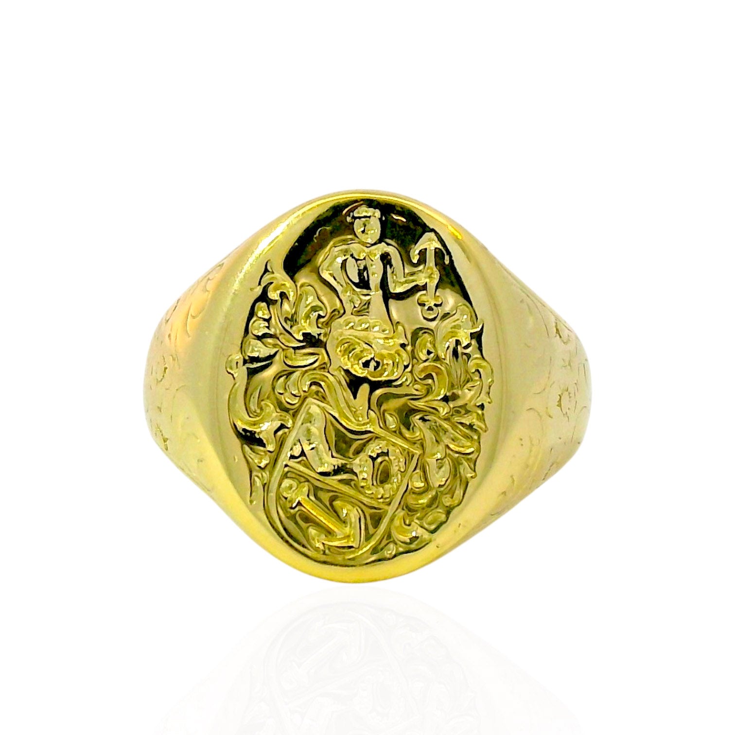 PAGE Estate Ring Estate 14K Yellow Gold Merman Engraved Signet Ring 10