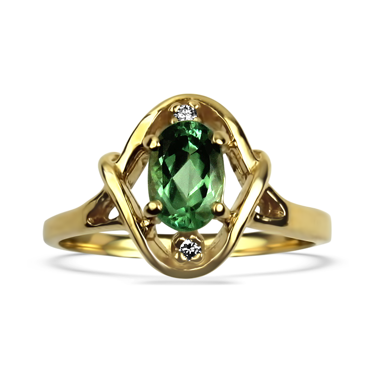 PAGE Estate Ring Estate 14K Yellow Gold Mint Tourmaline & Diamond Ring 6.5