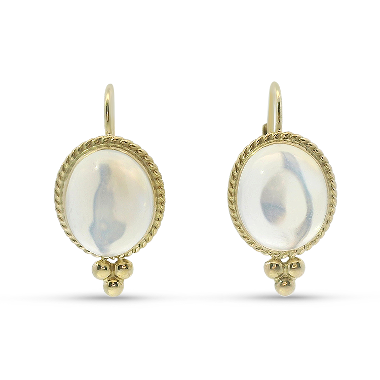 PAGE Estate Earrings Estate 14k Yellow Gold Moonstone Cabochon Leverback Earrings