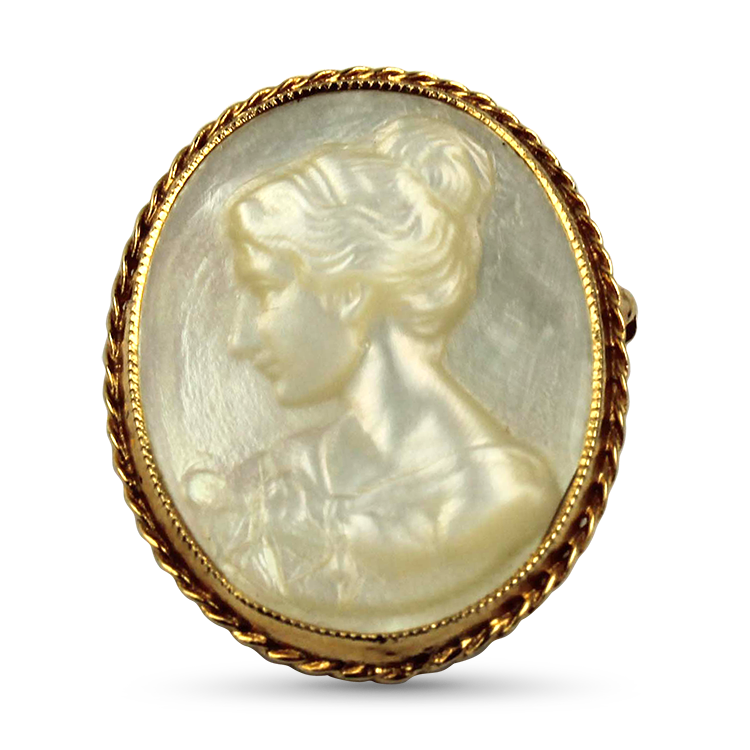 PAGE Estate Pins & Brooches Estate 14k Yellow Gold Mother of Pearl Carved Cameo Pin/Pendant