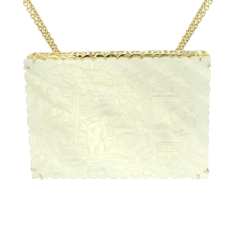PAGE Estate Pendant Estate 14K Yellow Gold Mother-of-Pearl Tablet Slide Pendant