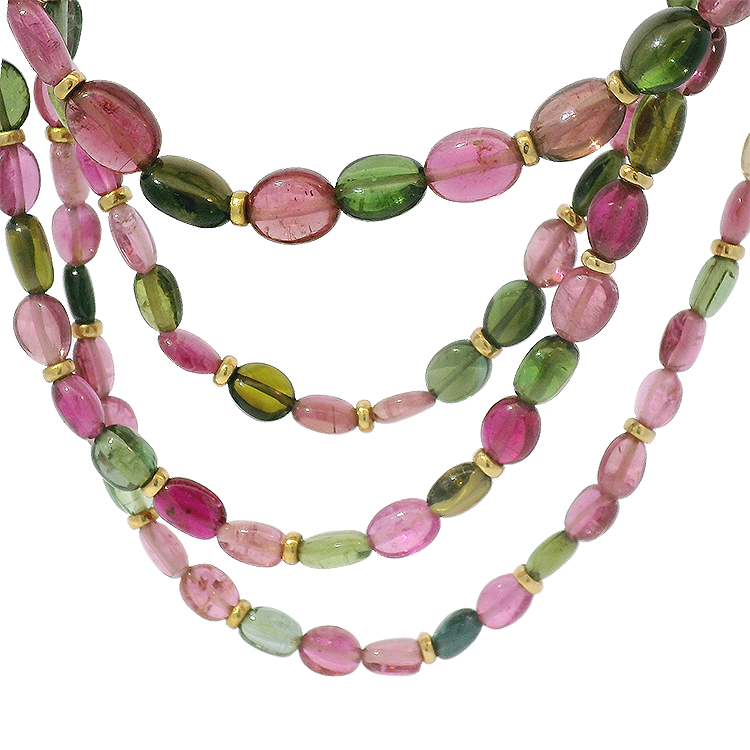 PAGE Estate Necklaces and Pendants Estate 14K Yellow Gold Multi-Color Tourmaline Bead Necklace