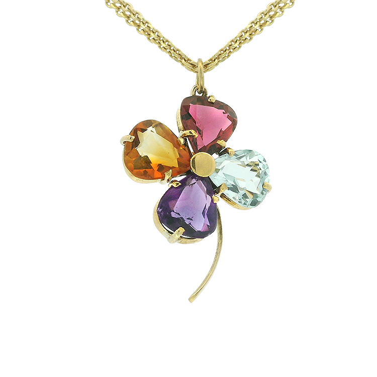 PAGE Estate Necklaces and Pendants Estate 14K Yellow Gold Multi-Gem Clover Pendant / Pin