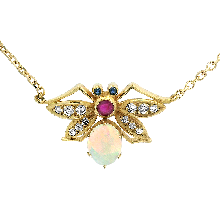 PAGE Estate Necklaces and Pendants Estate 14k Yellow Gold Multi-Gemstone and Diamond Fly Necklace
