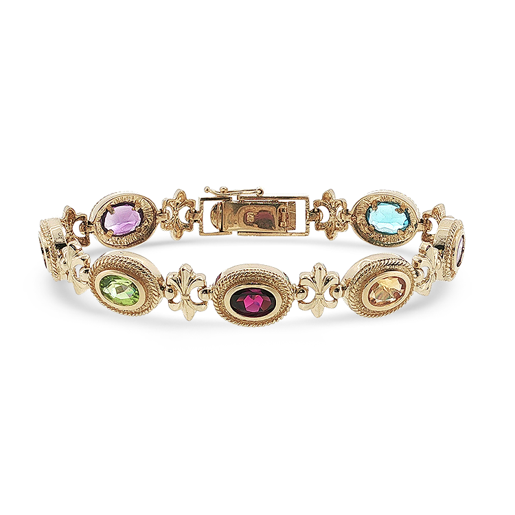 PAGE Estate Bracelet Estate 14K Yellow Gold Multi-Gemstone Bracelet - 7"