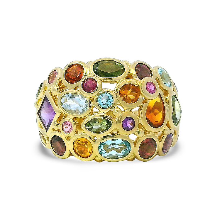 PAGE Estate Ring Estate 14K Yellow Gold Multi-Stone Dome Bezel Ring