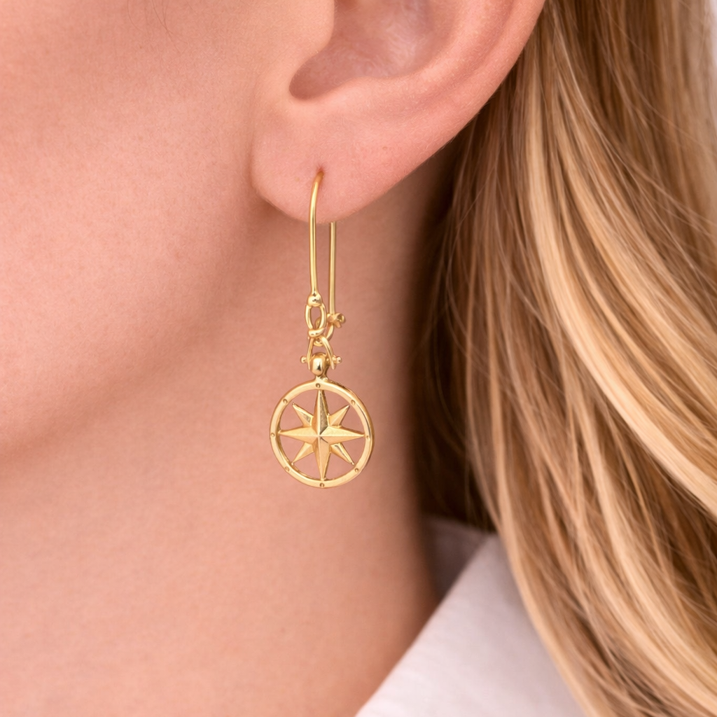 PAGE Estate Earrings Estate 14K Yellow Gold North Star Dangle Earrings