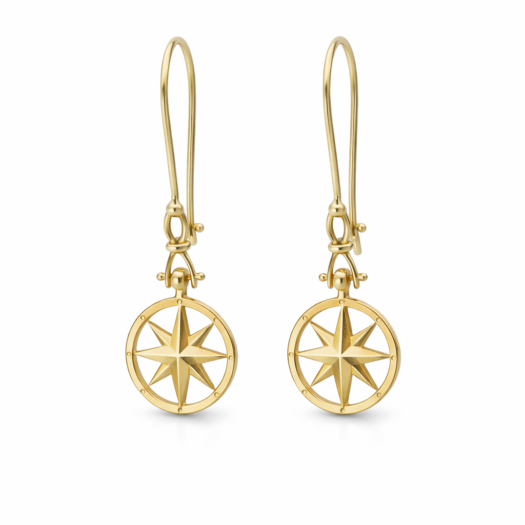 PAGE Estate Earrings Estate 14K Yellow Gold North Star Dangle Earrings