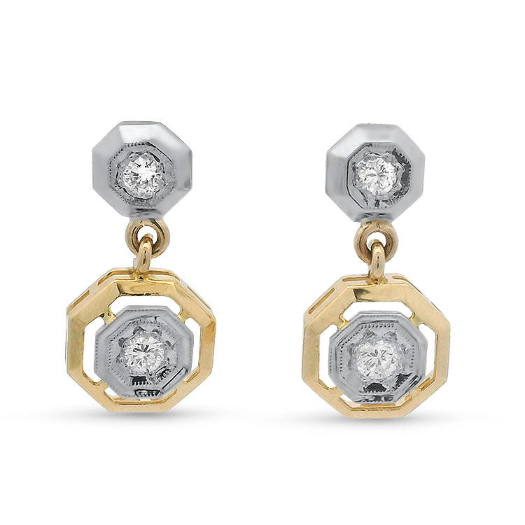 PAGE Estate Earring Estate 14k Yellow Gold Octagon Diamond Drop Earrings