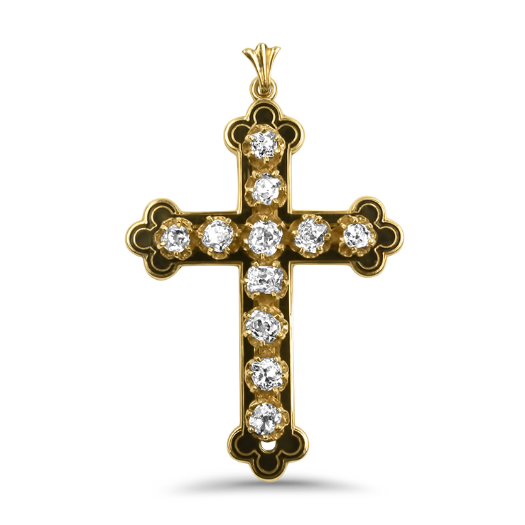 PAGE Estate Necklaces and Pendants Estate 14k Yellow Gold Old Mine Cut Diamond Orthodox Cross Pendant