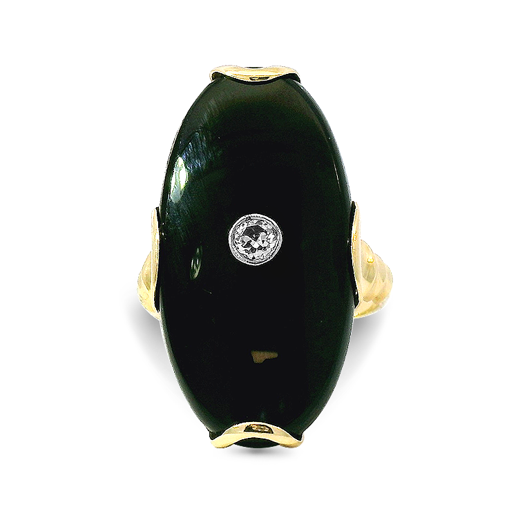 PAGE Estate Ring Estate 14K Yellow Gold Onyx and Old European Cut Diamond Ring 8