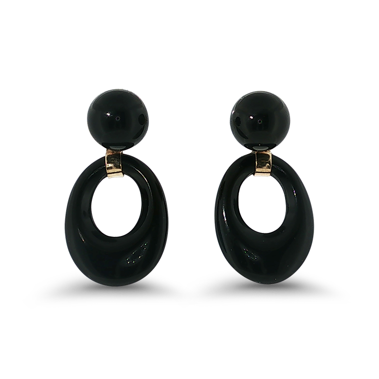 PAGE Estate Earrings Estate 14K Yellow Gold Onyx Doorknocker Drop Earrings