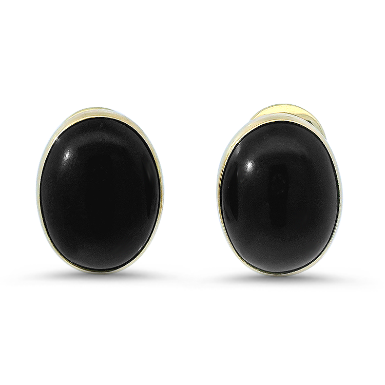 PAGE Estate Earrings Estate 14K Yellow Gold Onyx Stud Earrings
