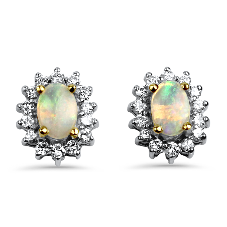 PAGE Estate Earring Estate 14K Yellow Gold Opal & Diamond Halo Stud Earrings