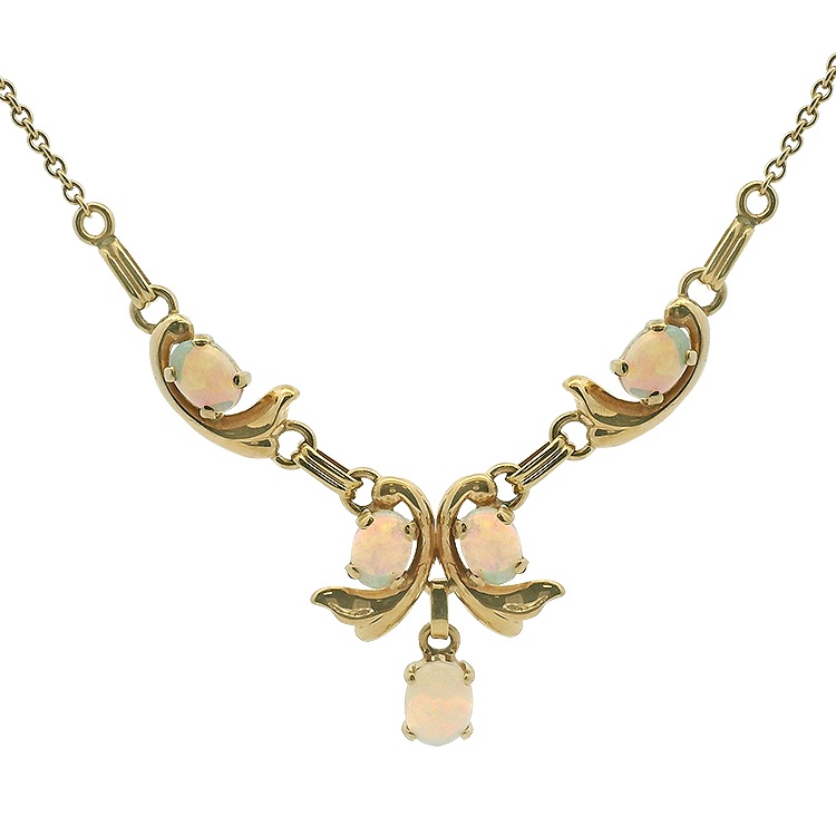 PAGE Estate Necklaces and Pendants Estate 14k Yellow Gold Opal Fleur-de-Lis Necklace