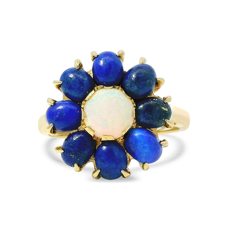 PAGE Estate Ring Estate 14K Yellow Gold Opal & Lapis Lazulis Ring