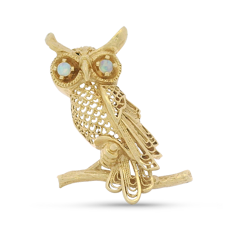 PAGE Estate Pins & Brooches Estate 14K Yellow Gold Opal Owl Pin