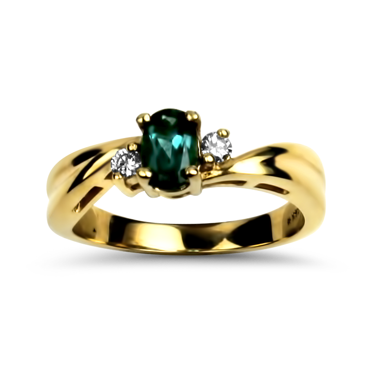 PAGE Estate Ring Estate 14K Yellow Gold Oval Blue-Green Tourmaline Ring 6