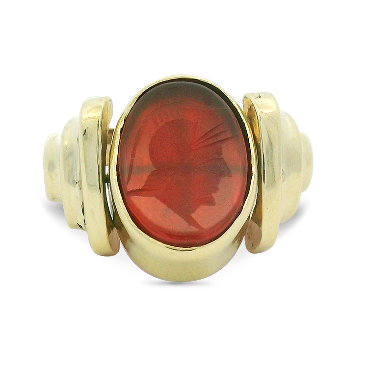 PAGE Estate Ring Estate 14k Yellow Gold Oval Carnelian Intaglio Spinner Ring 5
