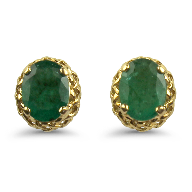 PAGE Estate Earrings Estate 14k Yellow Gold Oval Emerald Stud Earrings