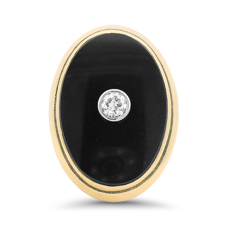 PAGE Estate Ring Estate 14k Yellow Gold Oval Onyx & Old European Cut Diamond Ring 6.75