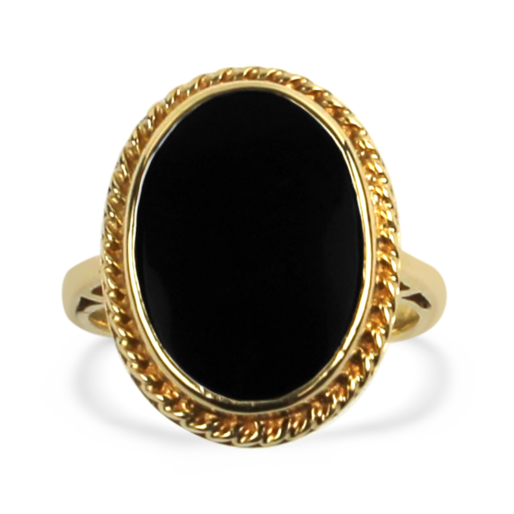 PAGE Estate Ring Estate 14K Yellow Gold Oval Onyx Ring 3.5