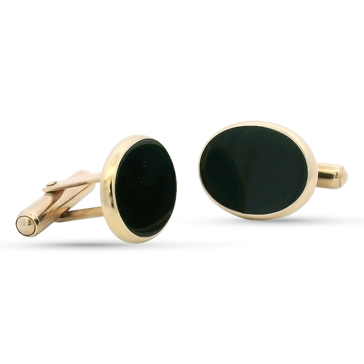 PAGE Estate Men's Jewelry Estate 14K Yellow Gold Oval Onyx Tablet Cufflinks