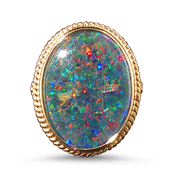 PAGE Estate Ring Estate 14K Yellow Gold Oval Opal Triplet Ring