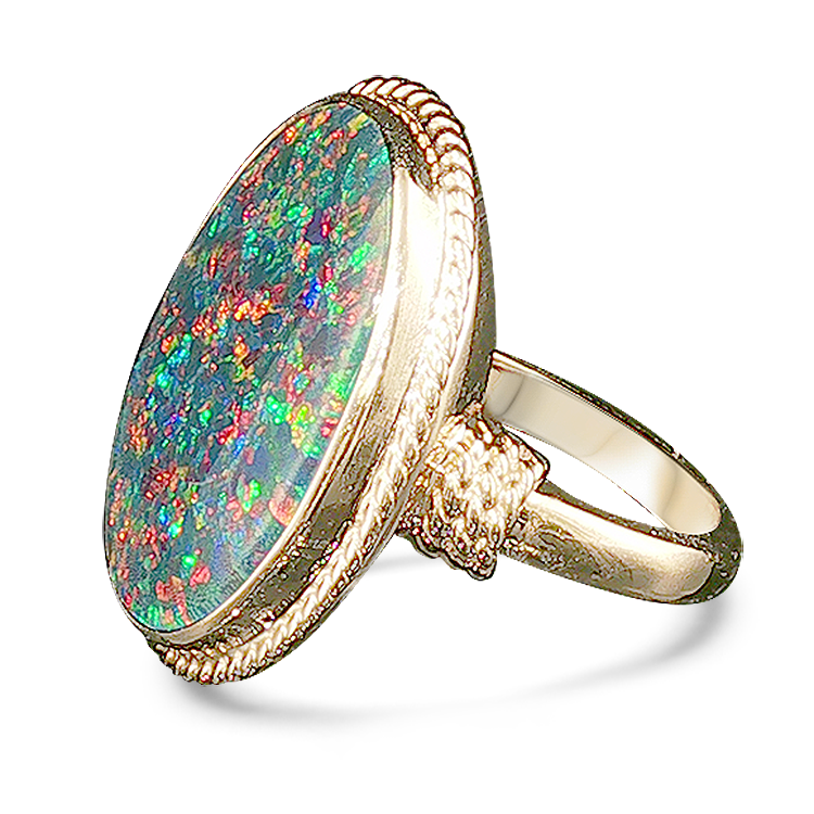 PAGE Estate Ring Estate 14K Yellow Gold Oval Opal Triplet Ring
