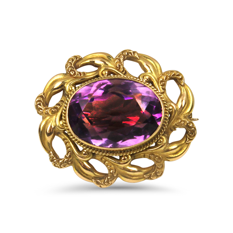 PAGE Estate Necklaces and Pendants Estate 14k Yellow Gold Oval Shaped Amethyst Pin