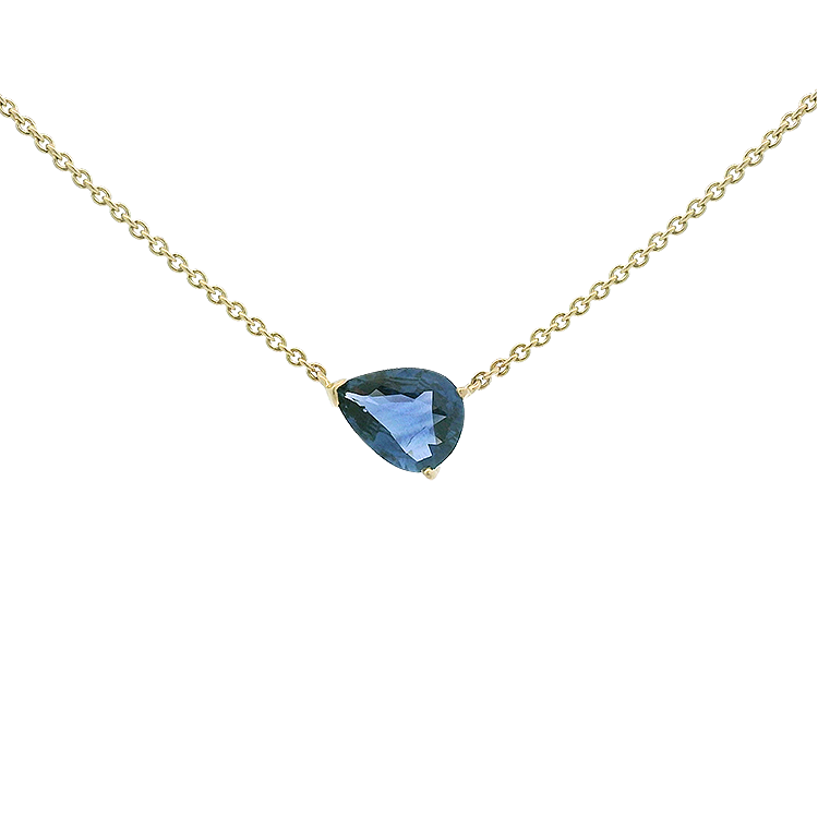 PAGE Estate Necklaces and Pendants Estate 14k Yellow Gold Pear-Shaped Blue Sapphire Pendant Necklace