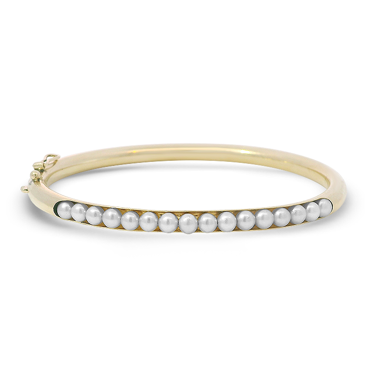 PAGE Estate Bracelet Estate 14K Yellow Gold Pearl Bangle Bracelet