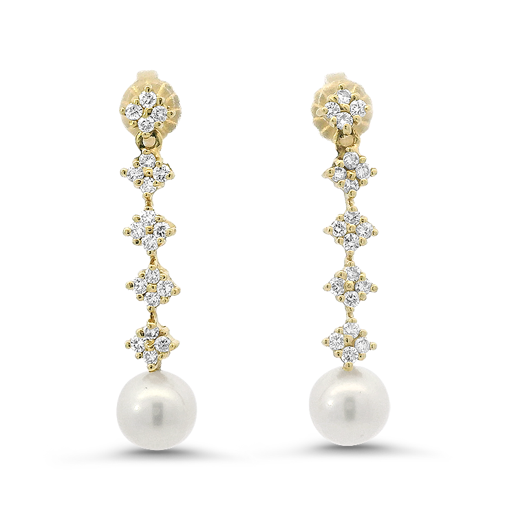 PAGE Estate Earring Estate 14k Yellow Gold Pearl & Diamond Cluster Drop Earrings