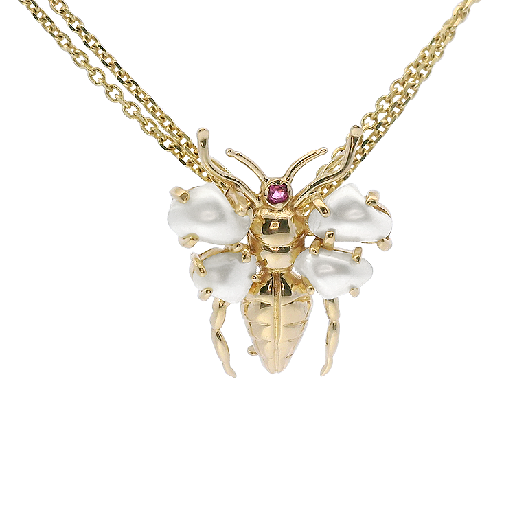 PAGE Estate Pins & Brooches Estate 14k Yellow Gold Pearl & Ruby Insect Brooch