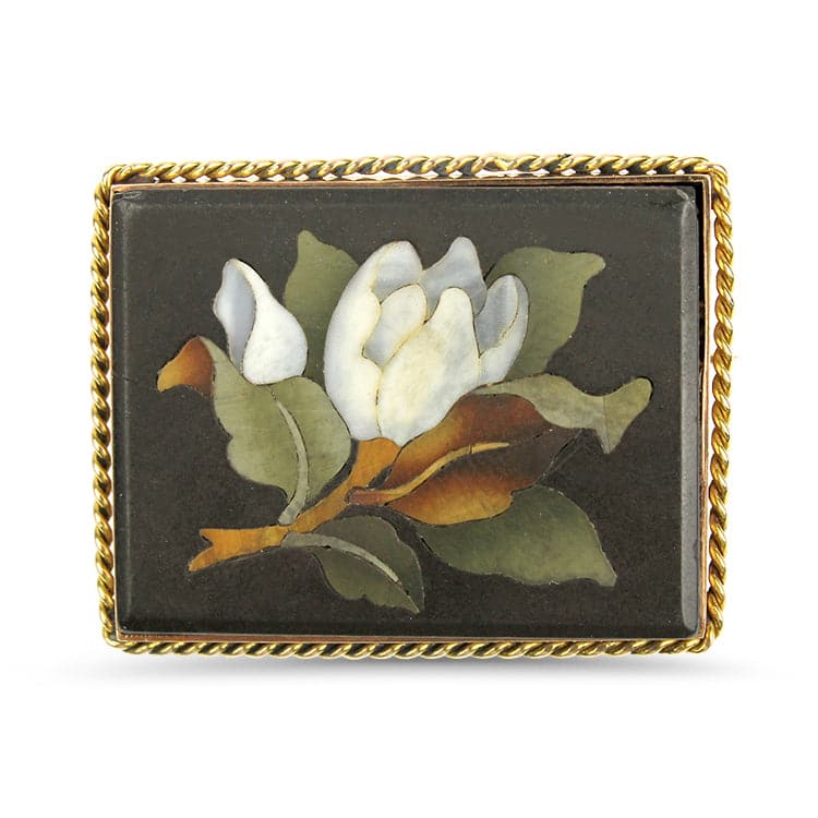 PAGE Estate Pins & Brooches Estate 14K Yellow Gold Pietra Dura Pin